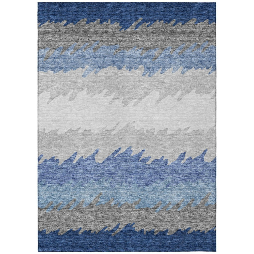 HomeRoots 9' Stylish Navy, Gray & Silver Striped Washable Indoor-Outdoor Area Rug for High Traffic Spaces 9' X 12' 583940