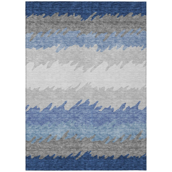HomeRoots 9' Stylish Navy, Gray & Silver Striped Washable Indoor-Outdoor Area Rug for High Traffic Spaces 9' X 12' 583940