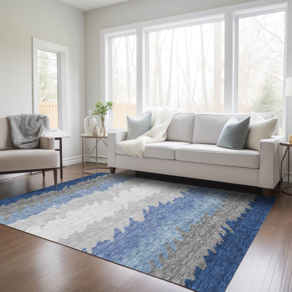 Homeroots 3' Black Charcoal And Silver Striped Area Rug - Stylish, Washable, Durable For Indoor & Outdoor Use 9' X 12' Polyester 583940