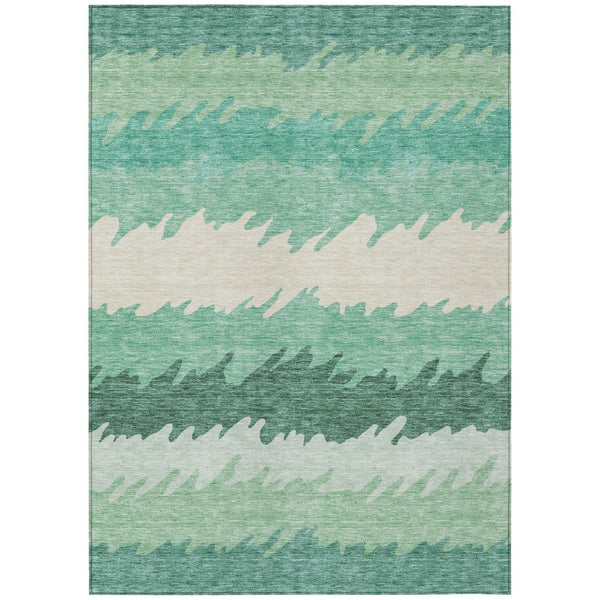 HomeRoots 5' Sage Green and Ivory Striped Area Rug - Durable, Washable, Stylish for Indoor and Outdoor Spaces 5' X 8' 583943