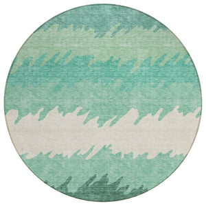 HomeRoots 5' Sage Green and Ivory Striped Area Rug - Durable, Washable, Stylish for Indoor and Outdoor Spaces 8' Round 583944