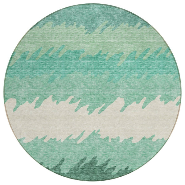 HomeRoots 5' Sage Green and Ivory Striped Area Rug - Durable, Washable, Stylish for Indoor and Outdoor Spaces 8' Round 583944
