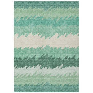 HomeRoots 9' Sage Green and Ivory Striped Washable Area Rug for Indoor and Outdoor Spaces – Durable & Stylish 9' X 12' 583946