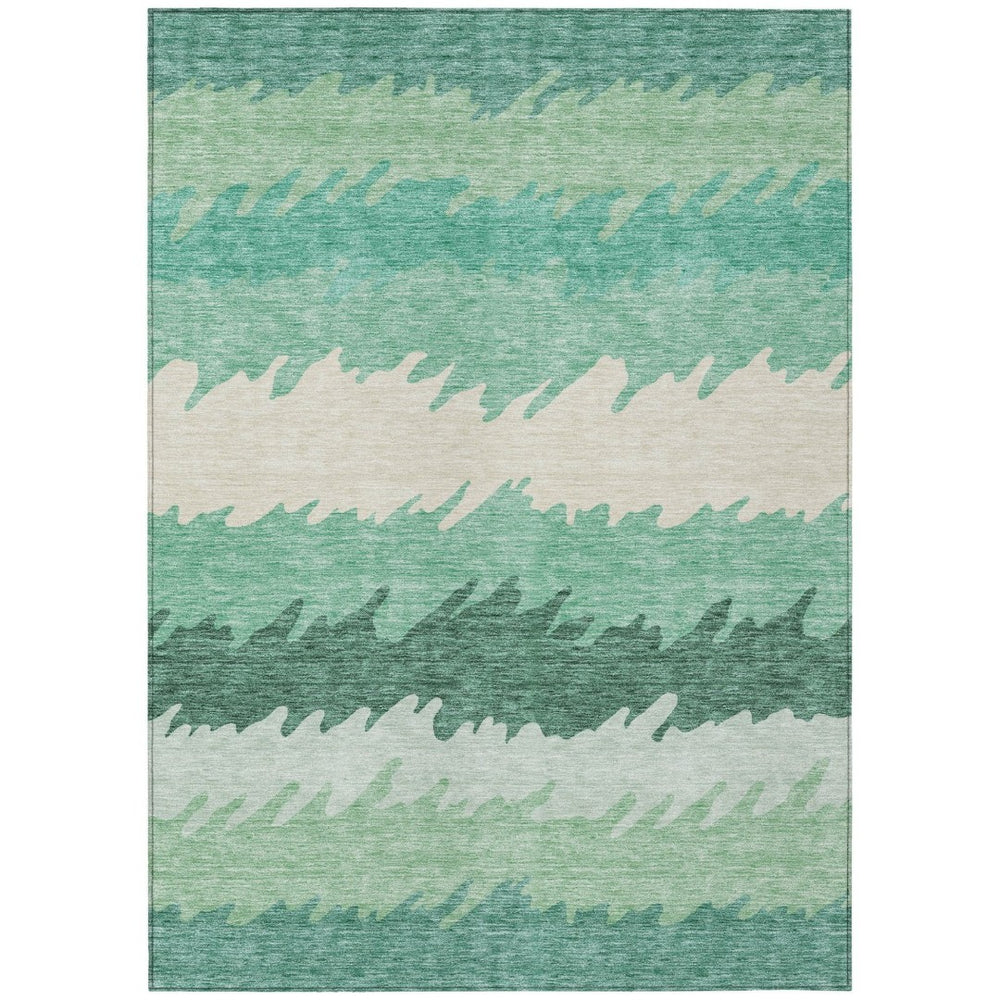 HomeRoots 5' Sage Green and Ivory Striped Area Rug - Durable, Washable, Stylish for Indoor and Outdoor Spaces 10' X 14' 583947