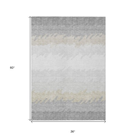 Homeroots 3' Black Charcoal And Silver Striped Area Rug - Stylish, Washable, Durable For Indoor & Outdoor Use 3' X 5' Polyester 583948