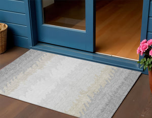 Homeroots 3' Black Charcoal And Silver Striped Area Rug - Stylish, Washable, Durable For Indoor & Outdoor Use 3' X 5' Polyester 583948