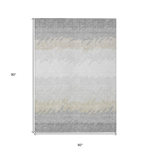 Homeroots 3' Black Charcoal And Silver Striped Area Rug - Stylish, Washable, Durable For Indoor & Outdoor Use 5' X 8' Polyester 583949