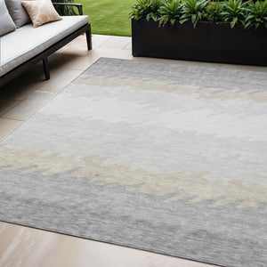 Homeroots 3' Black Charcoal And Silver Striped Area Rug - Stylish, Washable, Durable For Indoor & Outdoor Use 5' X 8' Polyester 583949