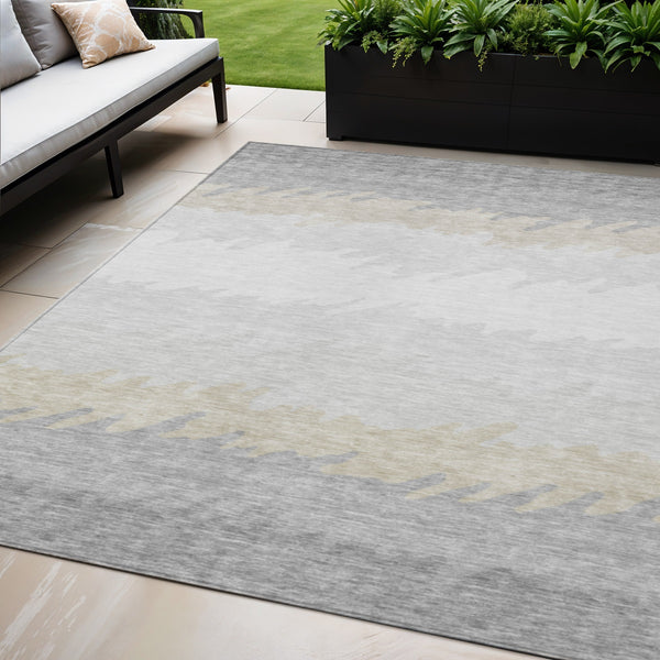 Homeroots 3' Black Charcoal And Silver Striped Area Rug - Stylish, Washable, Durable For Indoor & Outdoor Use 5' X 8' Polyester 583949