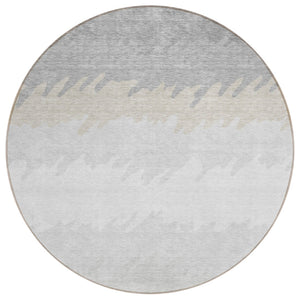 HomeRoots 5' Striped Washable Area Rug in Silver Gray and Beige for Indoor and Outdoor Style and Durability 8' Round 583950