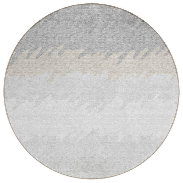 HomeRoots 5' Striped Washable Area Rug in Silver Gray and Beige for Indoor and Outdoor Style and Durability 8' Round 583950