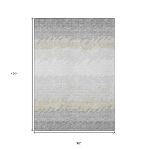 Homeroots 3' Black Charcoal And Silver Striped Area Rug - Stylish, Washable, Durable For Indoor & Outdoor Use 8' X 10' Polyester 583951