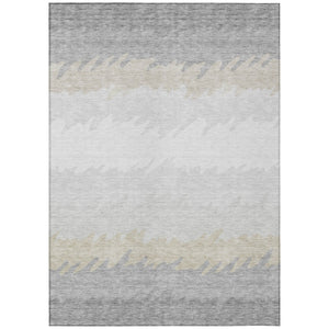 HomeRoots 9' Stylish Silver Gray and Beige Striped Washable Area Rug for Indoor and Outdoor Versatility 9' X 12' 583952
