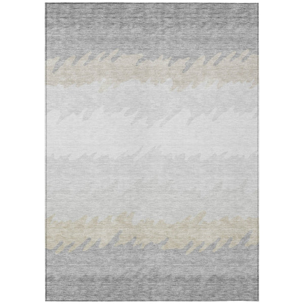 HomeRoots 9' Stylish Silver Gray and Beige Striped Washable Area Rug for Indoor and Outdoor Versatility 9' X 12' 583952