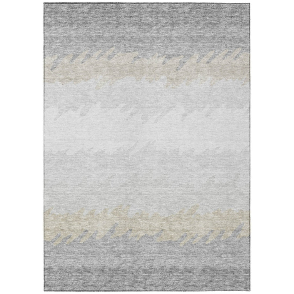 HomeRoots 5' Striped Washable Area Rug in Silver Gray and Beige for Indoor and Outdoor Style and Durability 10' X 14' 583953