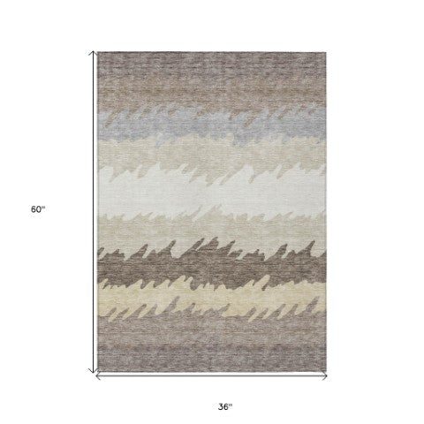 Homeroots 3' Black Charcoal And Silver Striped Area Rug - Stylish, Washable, Durable For Indoor & Outdoor Use 3' X 5' Polyester 583954