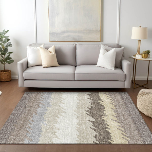 Homeroots 3' Black Charcoal And Silver Striped Area Rug - Stylish, Washable, Durable For Indoor & Outdoor Use 3' X 5' Polyester 583954