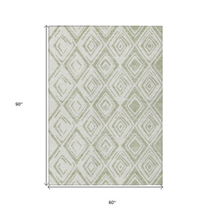 HomeRoots 5' Artichoke Green and Ivory Geometric Indoor Outdoor Area Rug – Durable, Washable, Modern Style 5' X 8' 583961