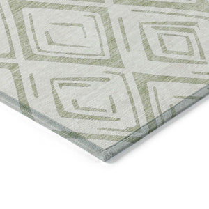 HomeRoots 5' Artichoke Green and Ivory Geometric Indoor Outdoor Area Rug – Durable, Washable, Modern Style 5' X 8' 583961