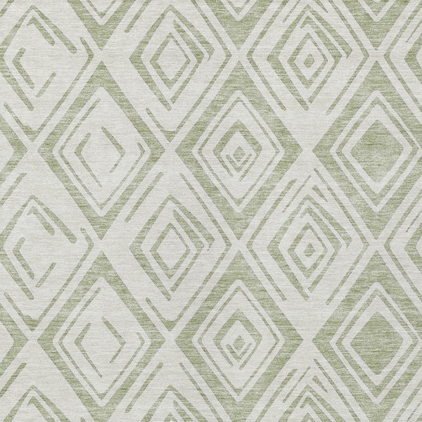 HomeRoots 5' Artichoke Green and Ivory Geometric Indoor Outdoor Area Rug – Durable, Washable, Modern Style 5' X 8' 583961