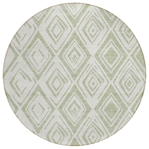 HomeRoots 5' Artichoke Green and Ivory Geometric Indoor Outdoor Area Rug – Durable, Washable, Modern Style 8' Round 583962