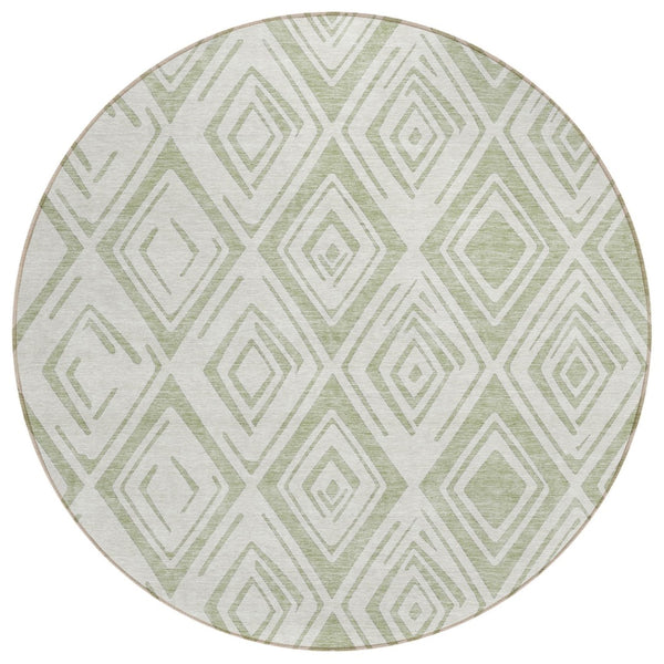 HomeRoots 5' Artichoke Green and Ivory Geometric Indoor Outdoor Area Rug – Durable, Washable, Modern Style 8' Round 583962