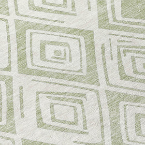 HomeRoots 5' Artichoke Green and Ivory Geometric Indoor Outdoor Area Rug – Durable, Washable, Modern Style 8' Round 583962