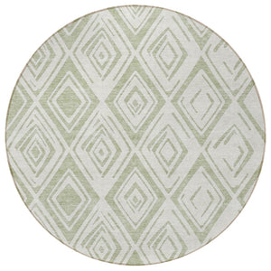 HomeRoots 5' Artichoke Green and Ivory Geometric Indoor Outdoor Area Rug – Durable, Washable, Modern Style 8' Round 583962