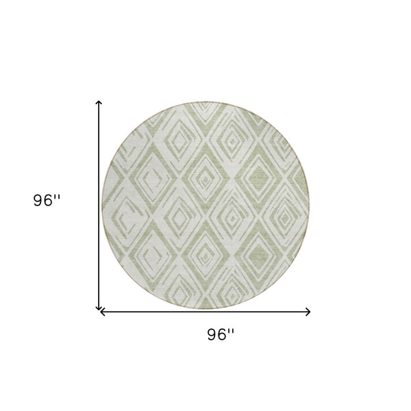 HomeRoots 5' Artichoke Green and Ivory Geometric Indoor Outdoor Area Rug – Durable, Washable, Modern Style 8' Round 583962
