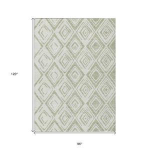 Homeroots 3' Artichoke Green & Ivory Geometric Washable Area Rug For Indoor/Outdoor Spaces, Durable & Stylish 8' X 10' Polyester 583963
