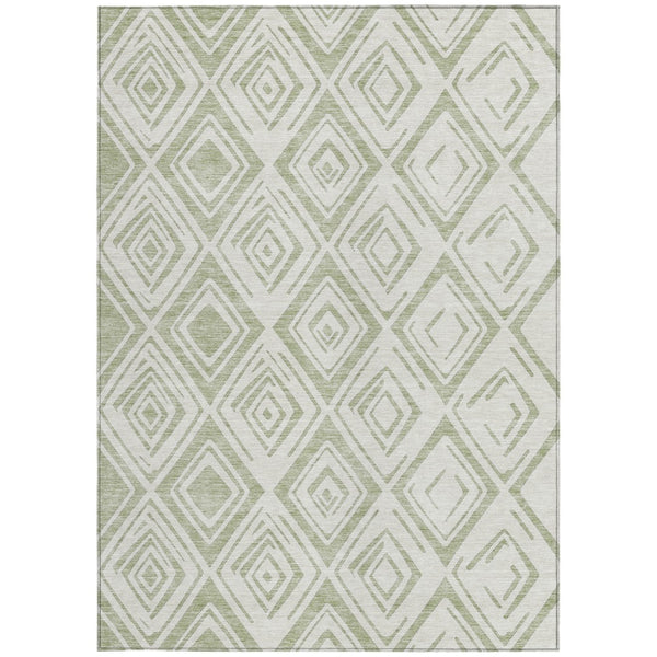 Homeroots 3' Artichoke Green & Ivory Geometric Washable Area Rug For Indoor/Outdoor Spaces, Durable & Stylish 9' X 12' Polyester 583964