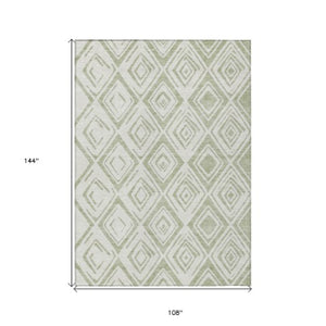 Homeroots 3' Artichoke Green & Ivory Geometric Washable Area Rug For Indoor/Outdoor Spaces, Durable & Stylish 9' X 12' Polyester 583964