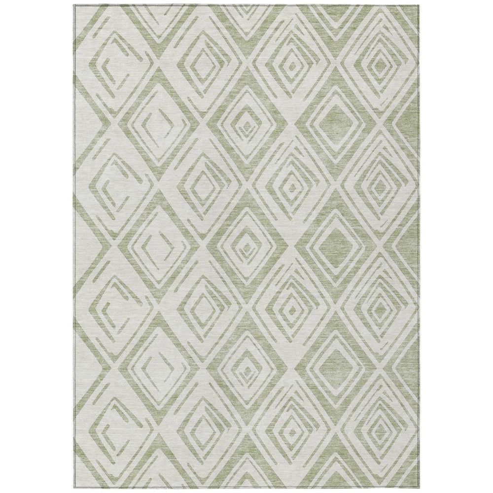 HomeRoots 9' Artichoke Green and Ivory Geometric Area Rug – Durable, Washable, Perfect for Indoor & Outdoor Spaces 9' X 12' 583964