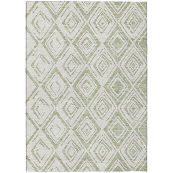HomeRoots 9' Artichoke Green and Ivory Geometric Area Rug – Durable, Washable, Perfect for Indoor & Outdoor Spaces 9' X 12' 583964