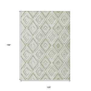 HomeRoots 5' Artichoke Green and Ivory Geometric Indoor Outdoor Area Rug – Durable, Washable, Modern Style 10' X 14' 583965