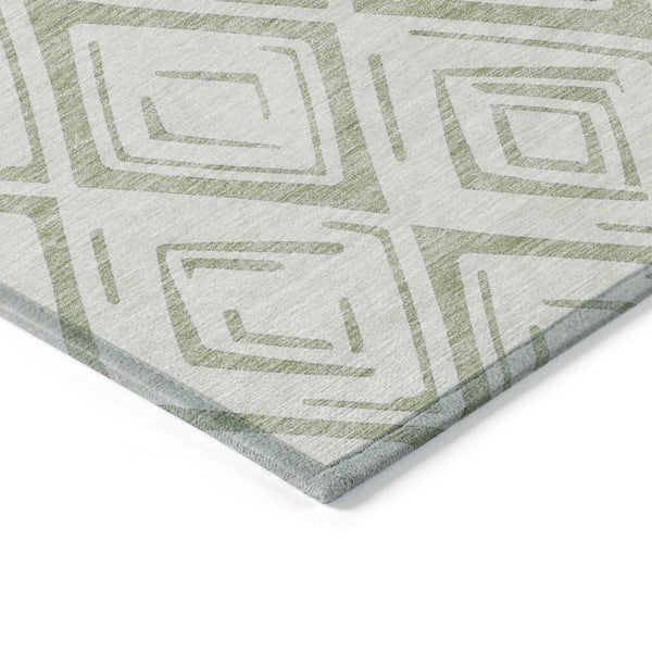 HomeRoots 5' Artichoke Green and Ivory Geometric Indoor Outdoor Area Rug – Durable, Washable, Modern Style 10' X 14' 583965