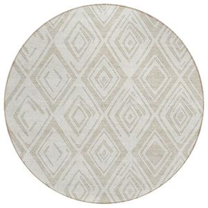 HomeRoots 5' Beige and Ivory Geometric Area Rug – Stylish, Washable Design for Indoor and Outdoor Spaces 8' Round 583968