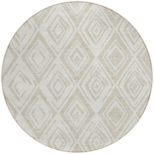 Homeroots 3' Artichoke Green & Ivory Geometric Washable Area Rug For Indoor/Outdoor Spaces, Durable & Stylish 8' Round Polyester 583968