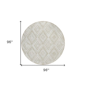 Homeroots 3' Artichoke Green & Ivory Geometric Washable Area Rug For Indoor/Outdoor Spaces, Durable & Stylish 8' Round Polyester 583968