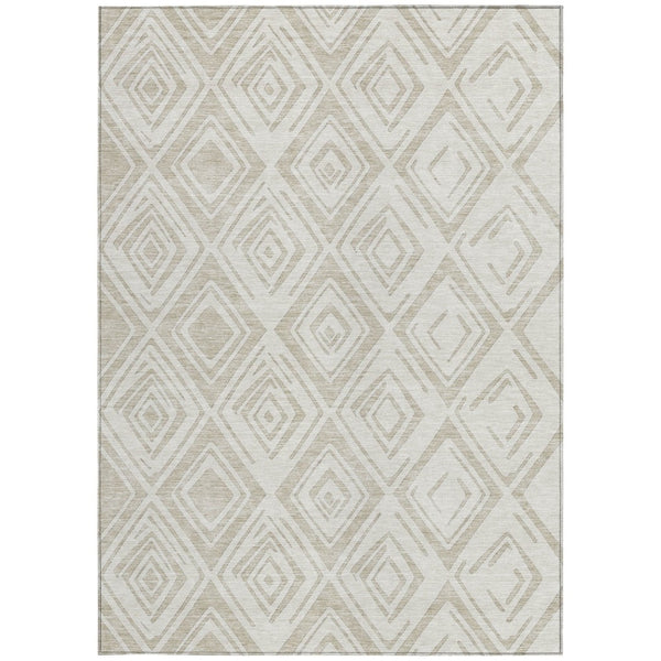 HomeRoots 5' Beige and Ivory Geometric Area Rug – Stylish, Washable Design for Indoor and Outdoor Spaces 8' X 10' 583969