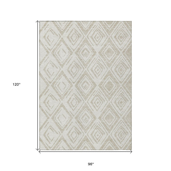 HomeRoots 5' Beige and Ivory Geometric Area Rug – Stylish, Washable Design for Indoor and Outdoor Spaces 8' X 10' 583969