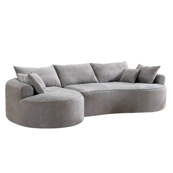 English Elm 124.5-inch Curved Chenille Sectional Sofa with Pillows Deep Seat Living Room Couch Grey W3612S00033