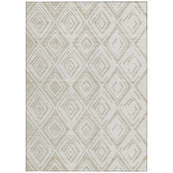 Homeroots 3' Artichoke Green & Ivory Geometric Washable Area Rug For Indoor/Outdoor Spaces, Durable & Stylish 9' X 12' Polyester 583970