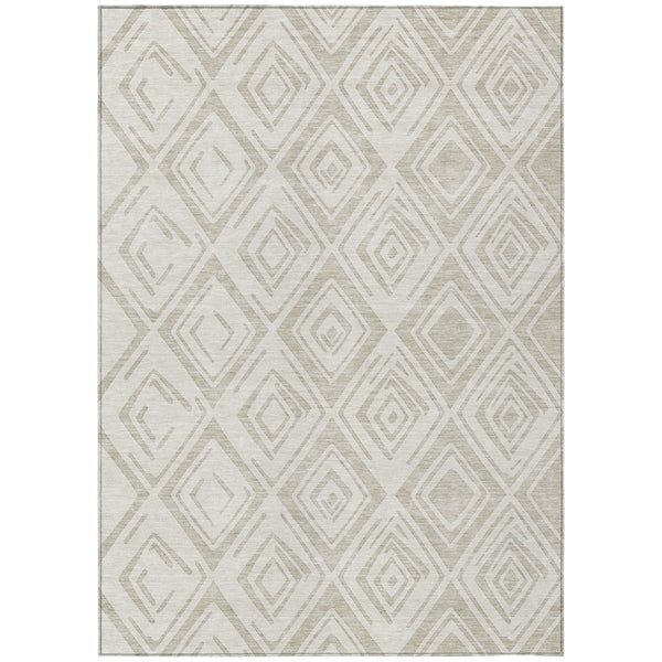 HomeRoots 9' Beige and Ivory Geometric Washable Area Rug for Indoor and Outdoor Spaces - Durable Style! 9' X 12' 583970