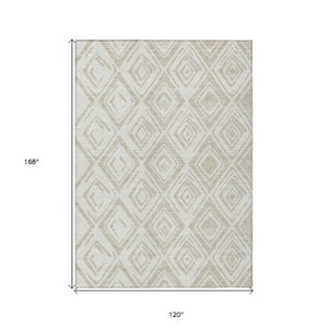 Homeroots 3' Artichoke Green & Ivory Geometric Washable Area Rug For Indoor/Outdoor Spaces, Durable & Stylish 10' X 14' Polyester 583971