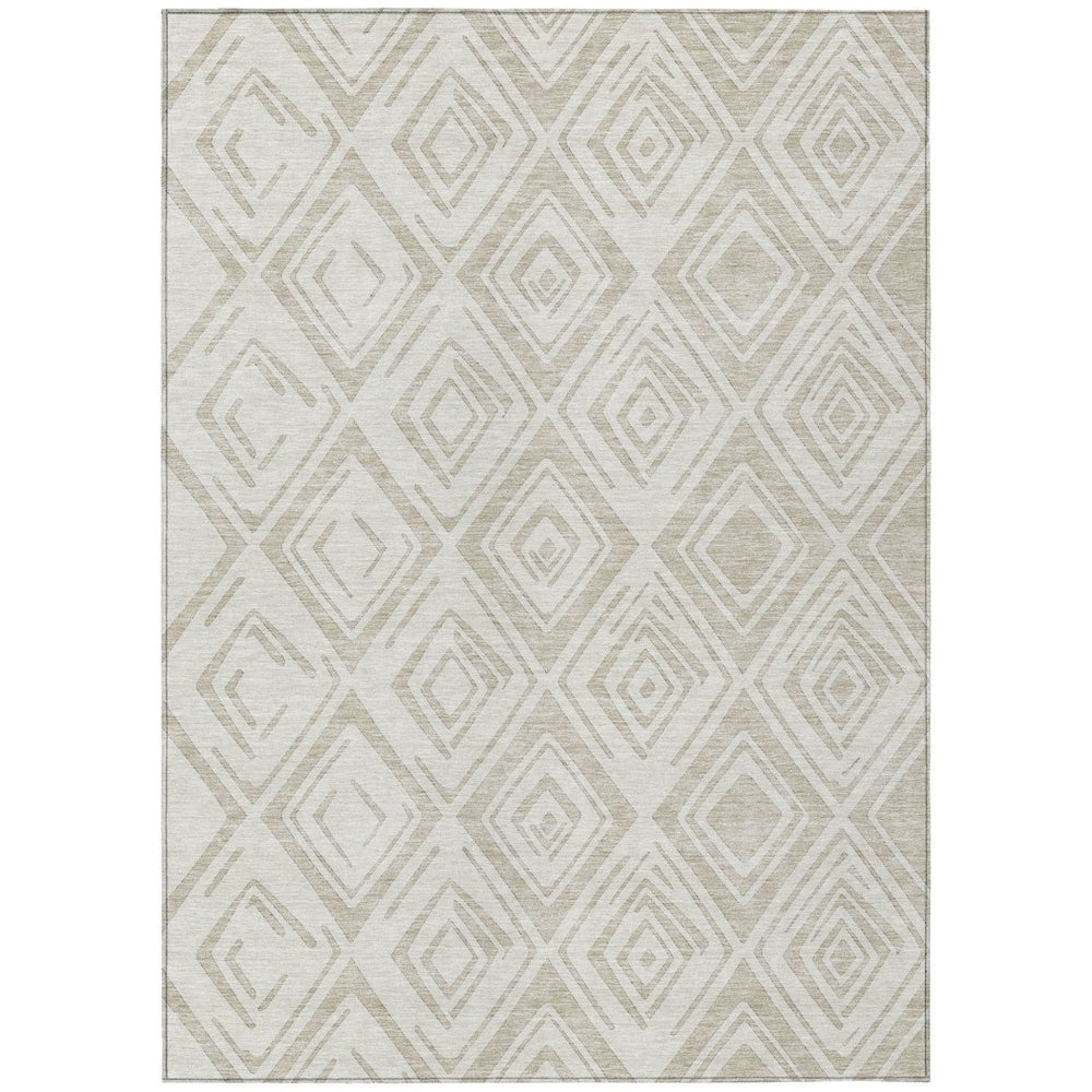 HomeRoots 5' Beige and Ivory Geometric Area Rug – Stylish, Washable Design for Indoor and Outdoor Spaces 10' X 14' 583971