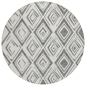 HomeRoots 5' Gray and Ivory Geometric Area Rug - Stylish, Washable, Durable for Indoor and Outdoor Use 8' Round 583974