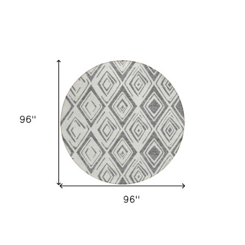 Homeroots 3' Artichoke Green & Ivory Geometric Washable Area Rug For Indoor/Outdoor Spaces, Durable & Stylish 8' Round Polyester 583974