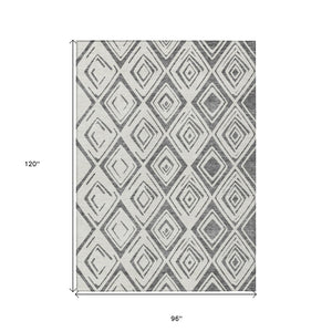 HomeRoots 5' Gray and Ivory Geometric Area Rug - Stylish, Washable, Durable for Indoor and Outdoor Use 8' X 10' 583975