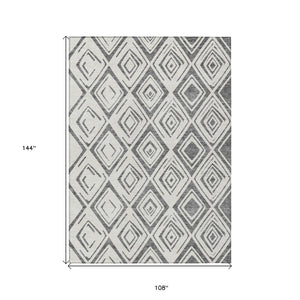 HomeRoots 9' Geometric Gray and Ivory Washable Area Rug for Indoor and Outdoor Use, Durable and Stylish Design 9' X 12' 583976